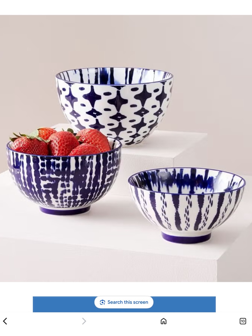 West Elm Indigo Tie Dye Small Nesting Bowls Set of 3 Prep Bowl Cobalt Blue White